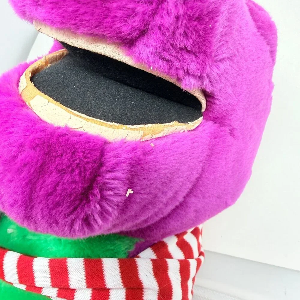 Vintage Barney Purple Dinosaur Plush Stuffed Toy 1990s Lyons Group Holiday Scarf